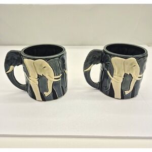 TOM TAYLOR 3D Elephant OTAGIRI Ceramic Coffee Mugs Set of 2 12oz Gray Safari